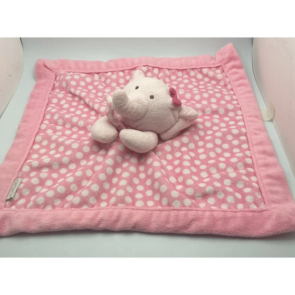 Carter's Pink Plush Elephant Lovey White Polka Dot Infant Security Blanket 13x13
